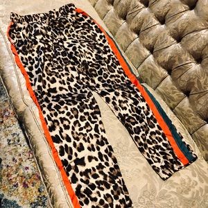 Leopard pin-striped lounge pants